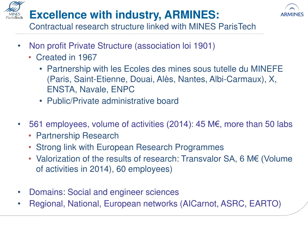excellence with industry armines contractual
