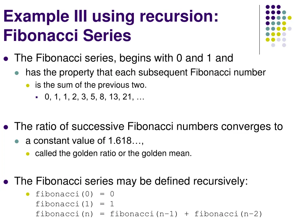 example iii using recursion fibonacci series