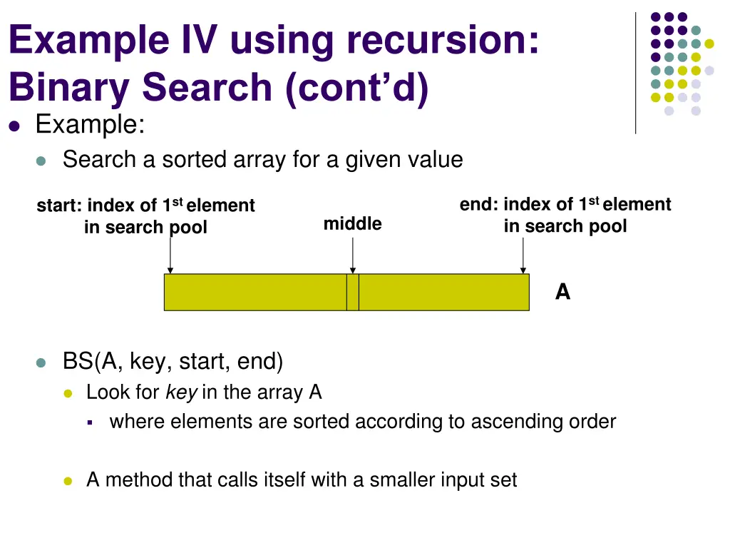 example iv using recursion binary search cont