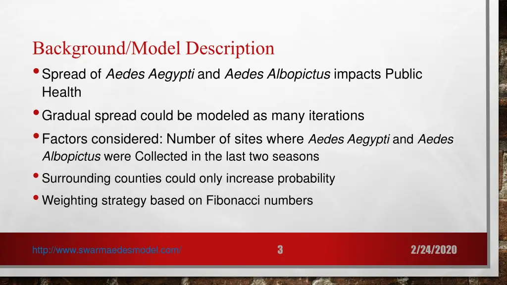 background model description spread of aedes