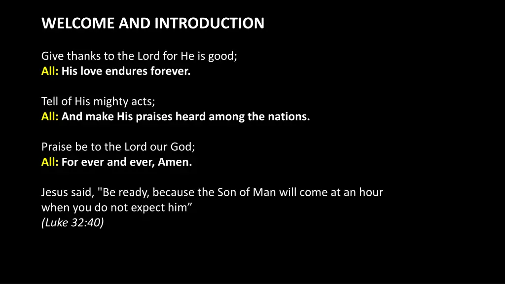 welcome and introduction