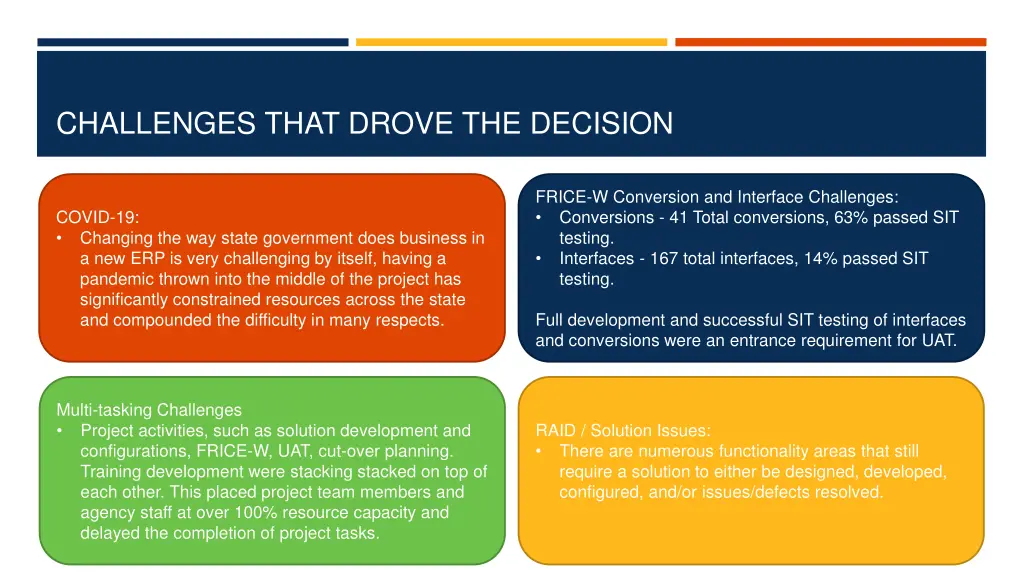 challenges that drove the decision