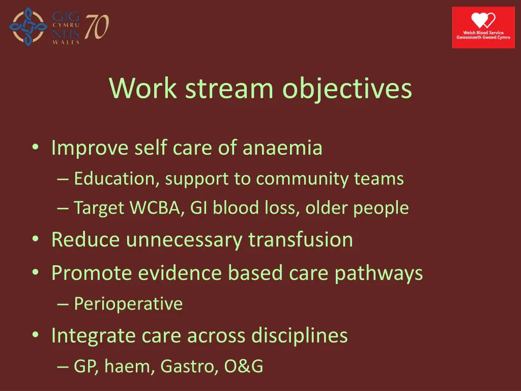 work stream objectives