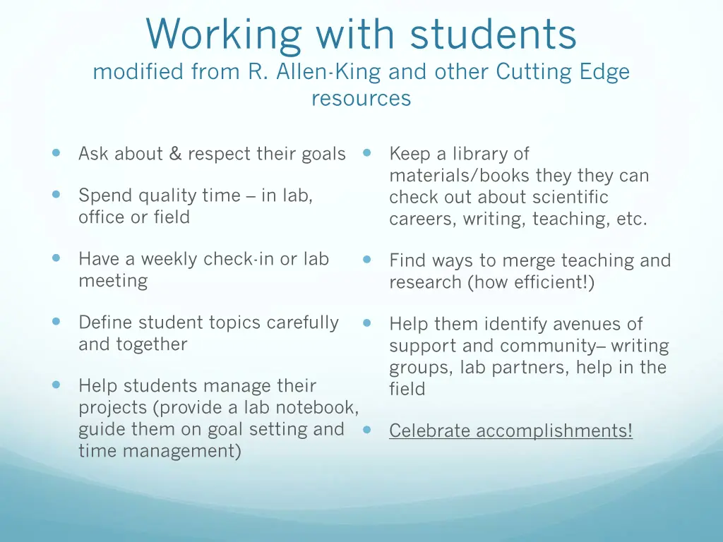 working with students modified from r allen king