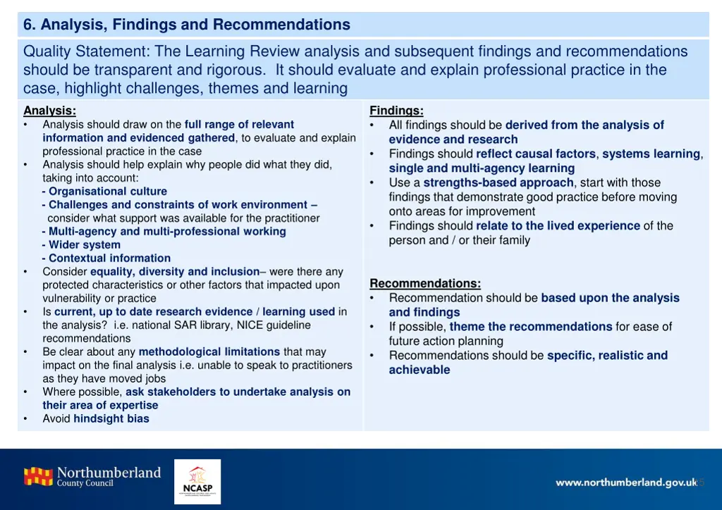 6 analysis findings and recommendations