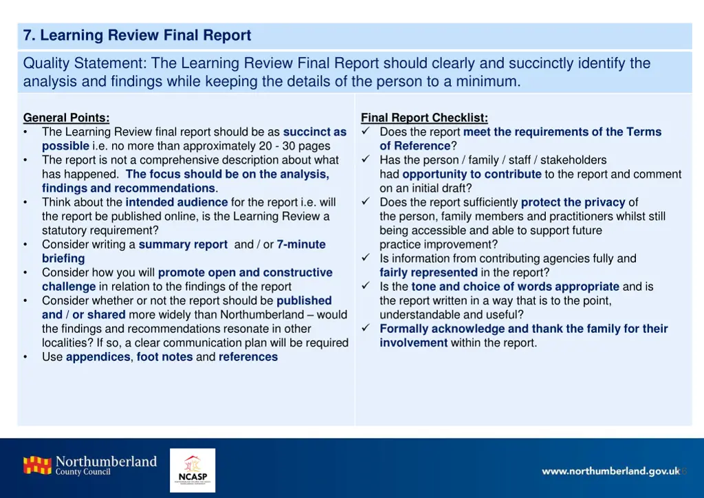 7 learning review final report