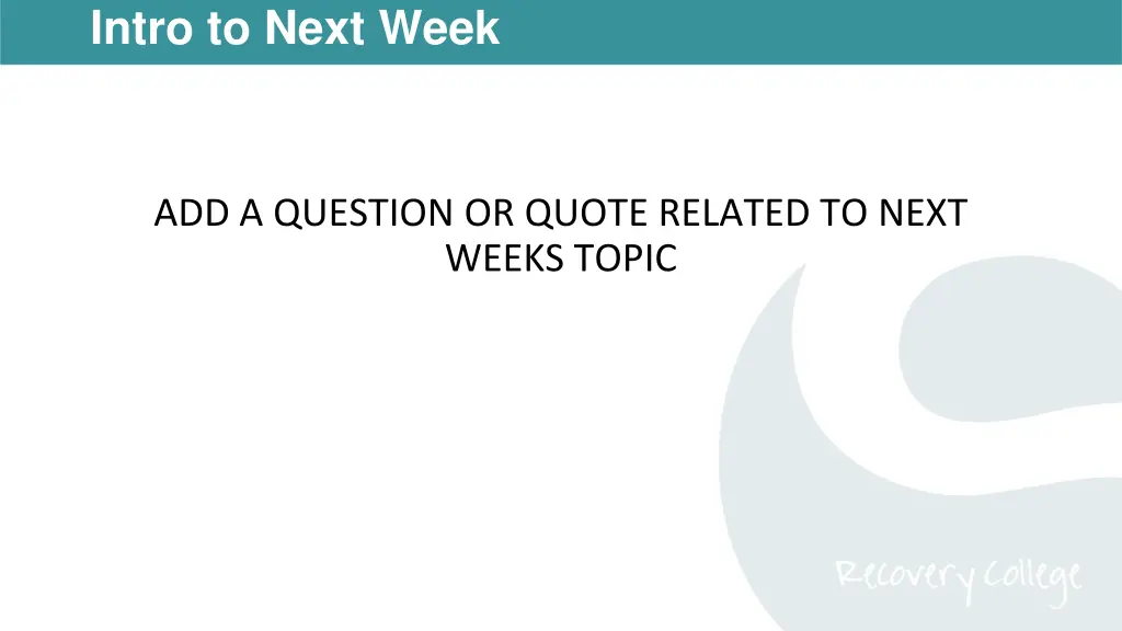 intro to next week
