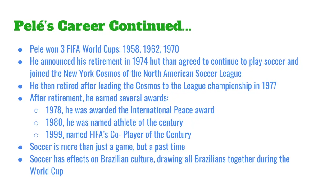 pel s career continued