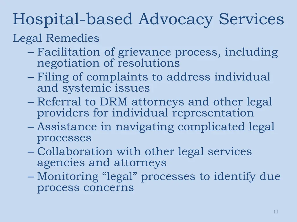 hospital based advocacy services legal remedies