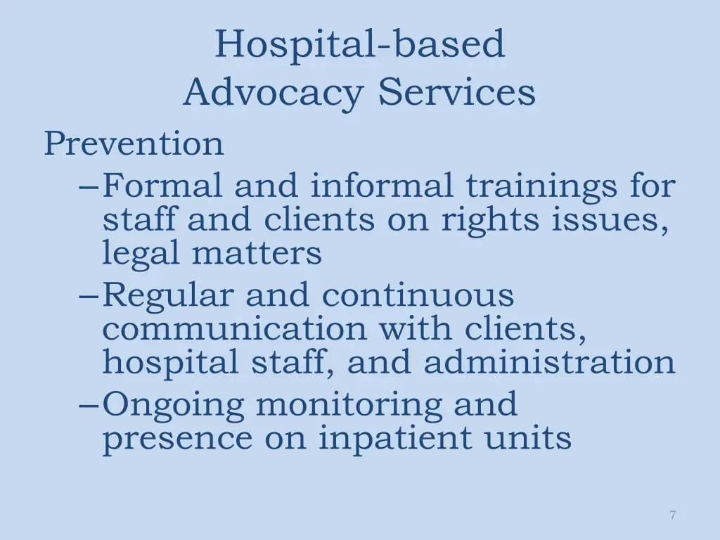 hospital based advocacy services prevention