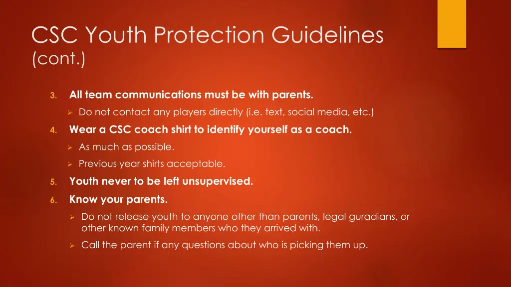 csc youth protection guidelines cont