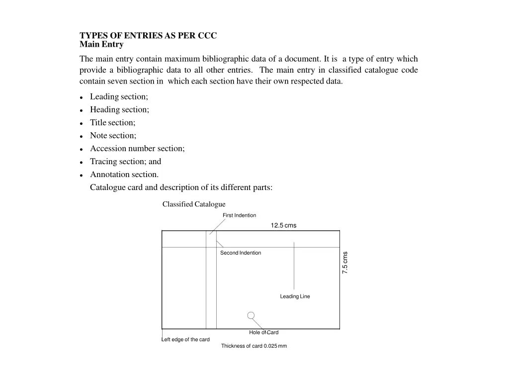types ofentriesas per ccc main entry