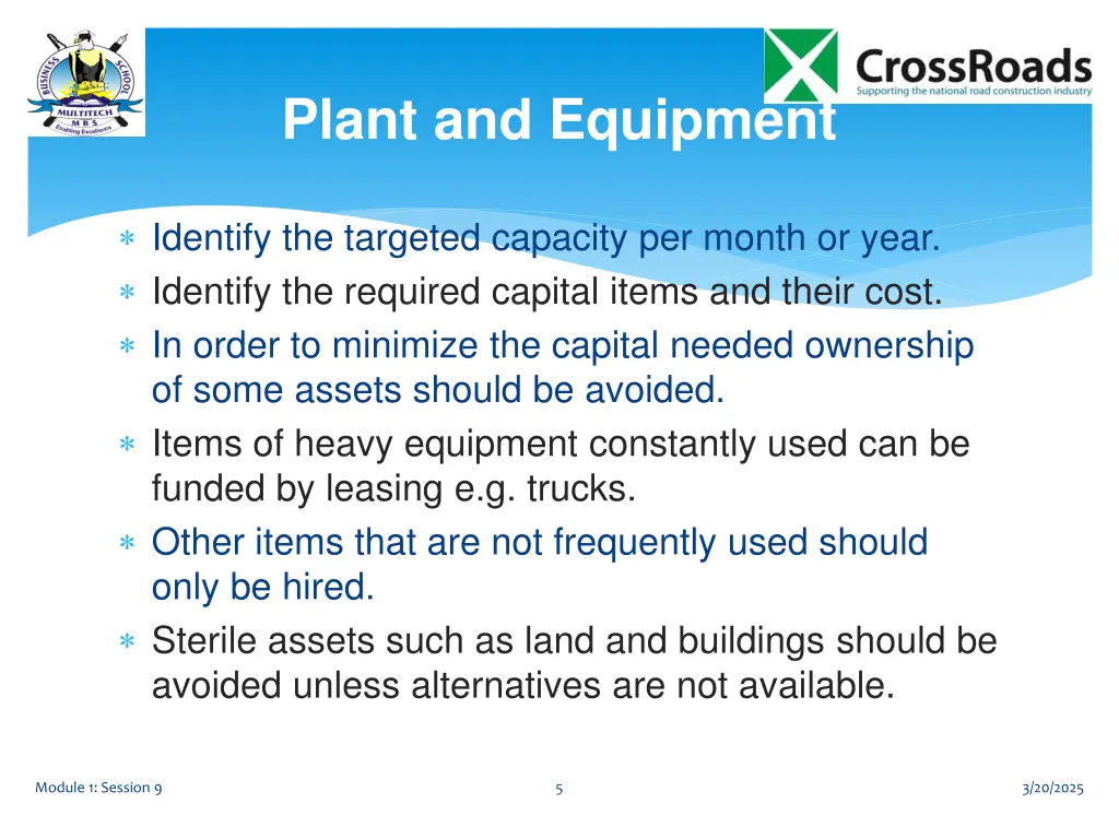 plant and equipment