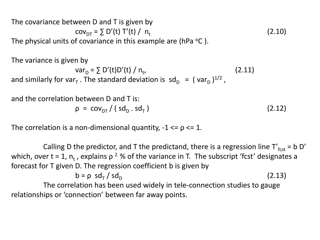 the covariance between d and t is given