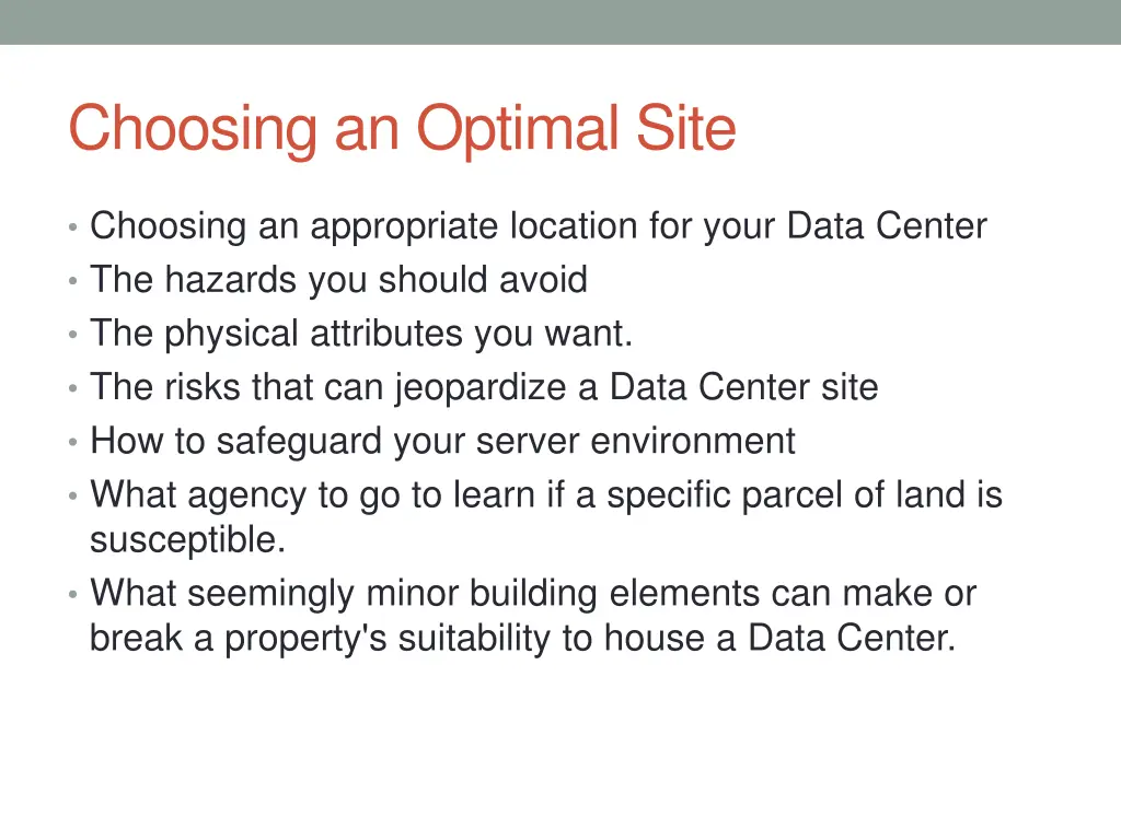 choosing an optimal site