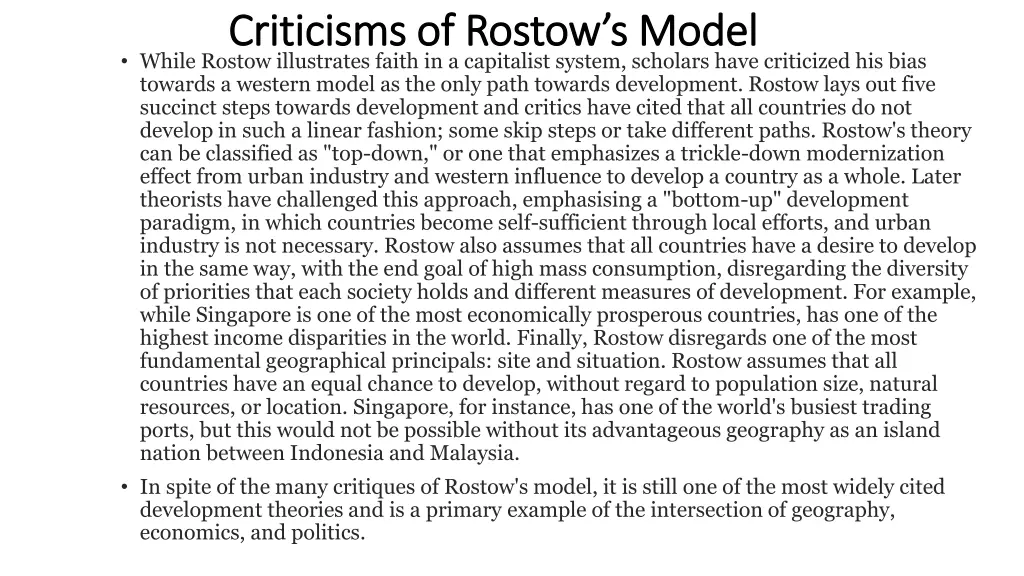 criticisms of rostow s model criticisms of rostow