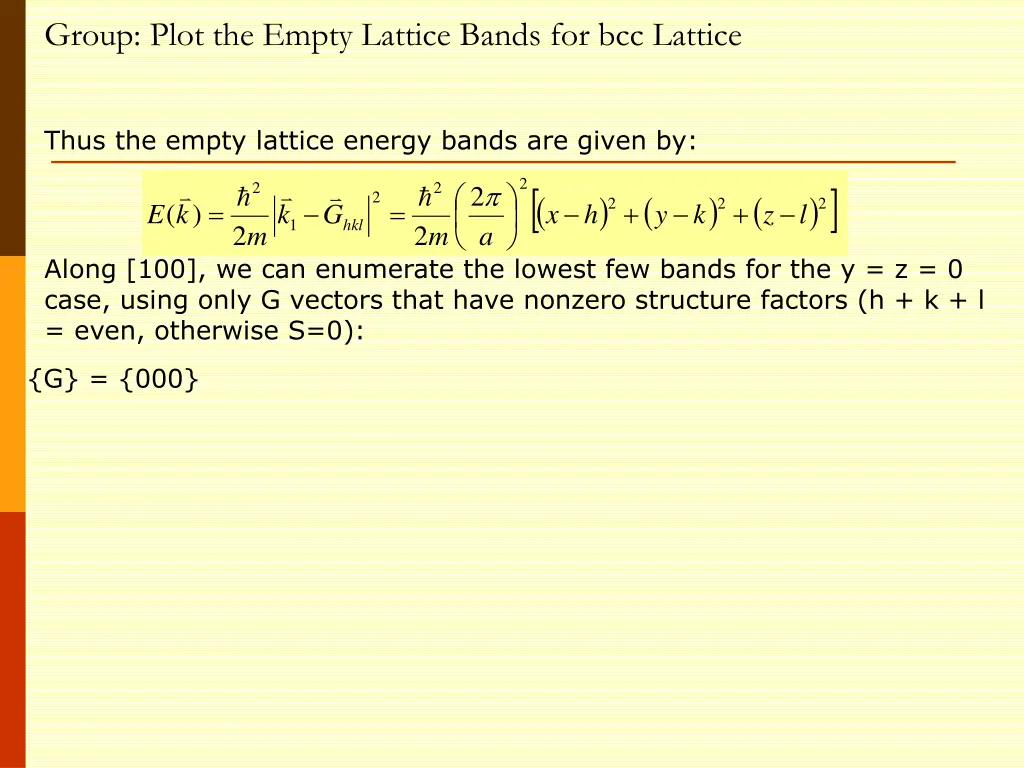 group plot the empty lattice bands for bcc lattice 1