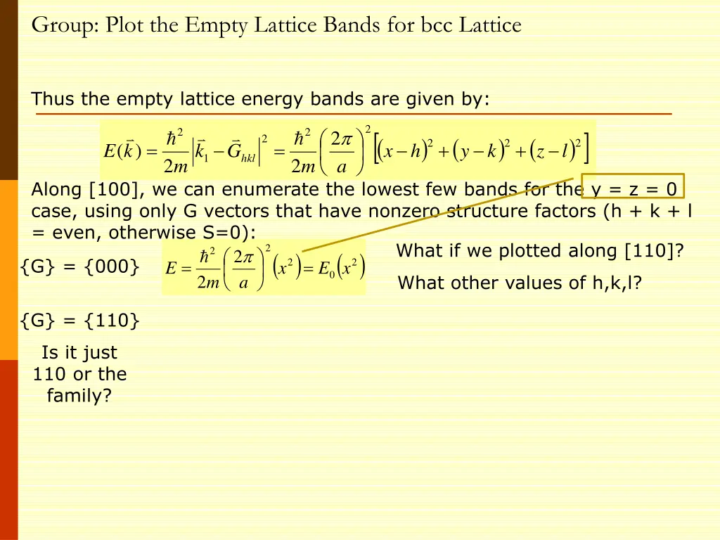group plot the empty lattice bands for bcc lattice 5