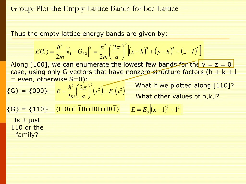 group plot the empty lattice bands for bcc lattice 6