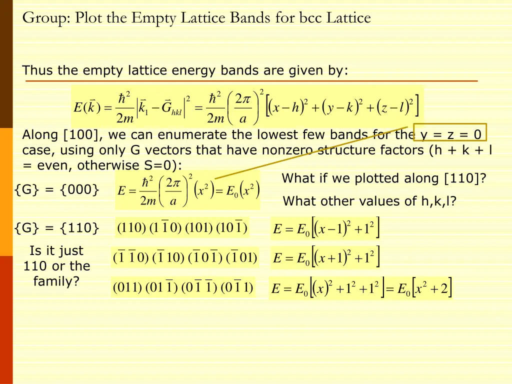 group plot the empty lattice bands for bcc lattice 7
