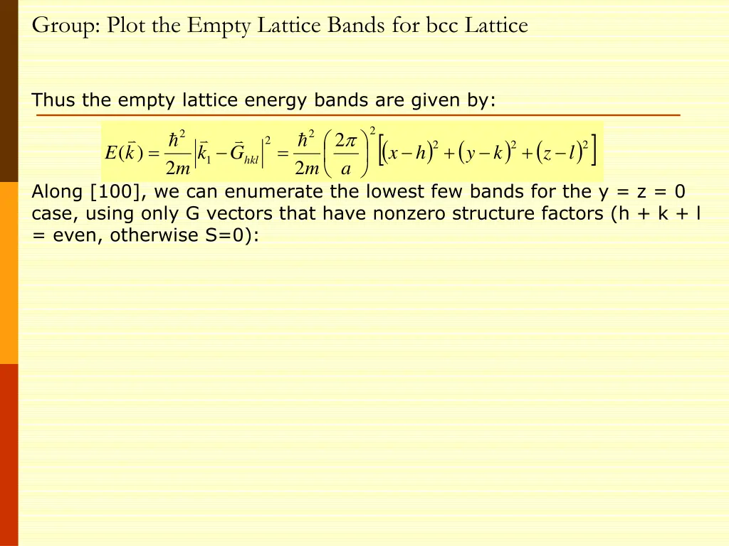 group plot the empty lattice bands for bcc lattice
