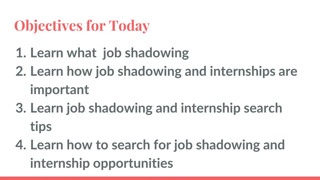 objectives for today