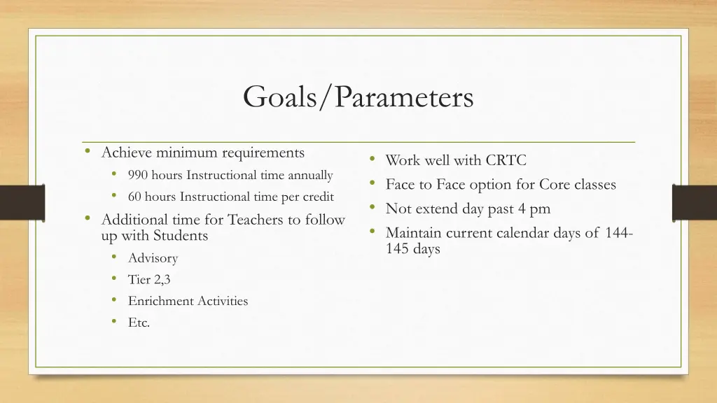 goals parameters