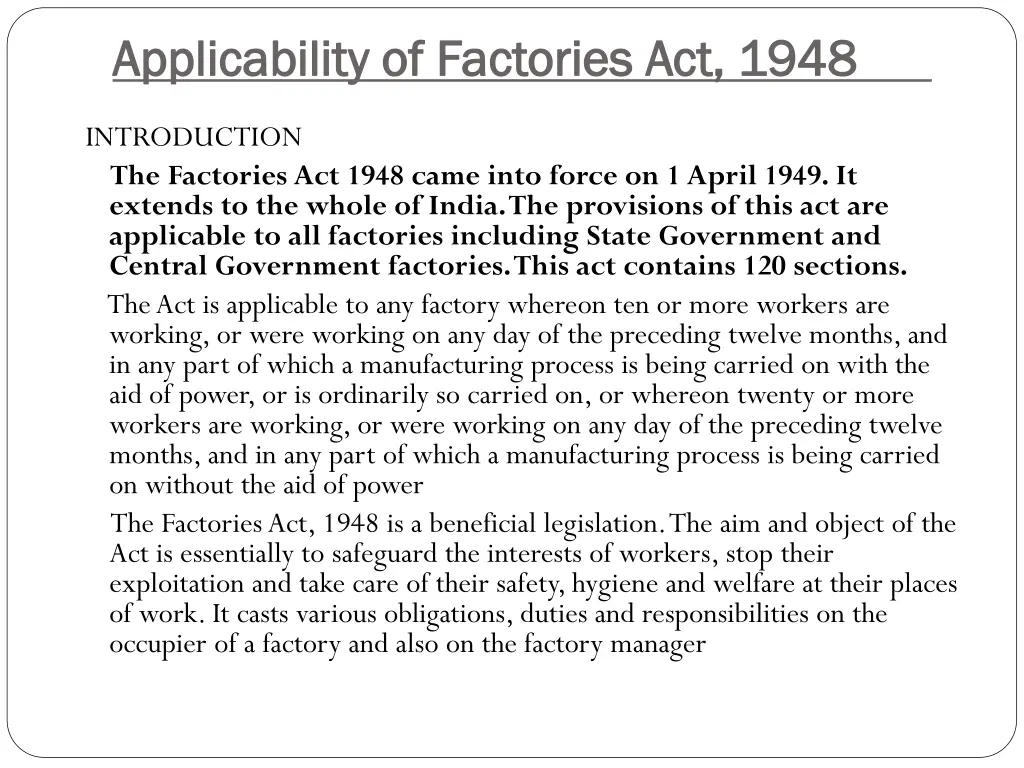 applicability of factories act 1948 applicability