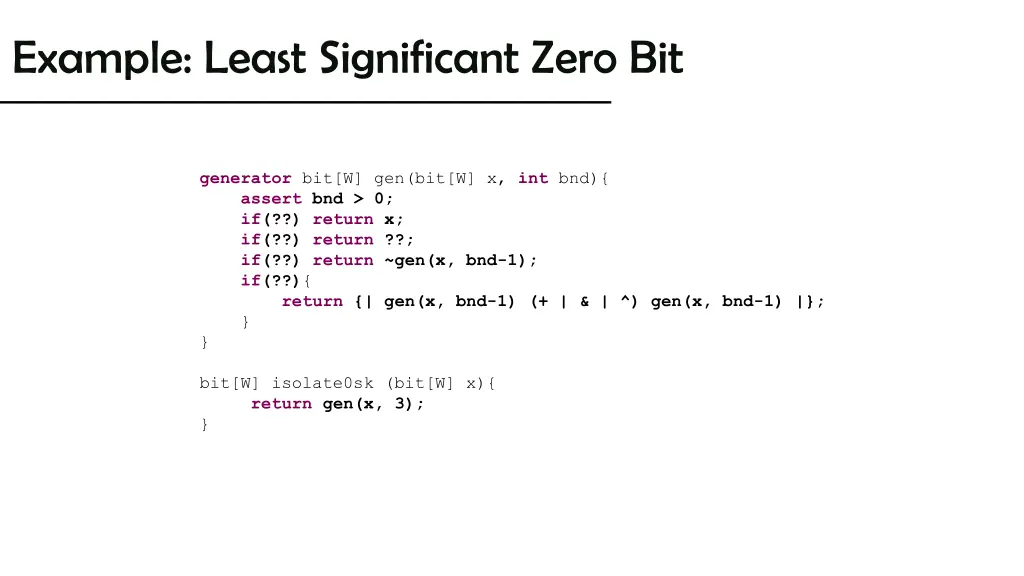 example least significant zero bit