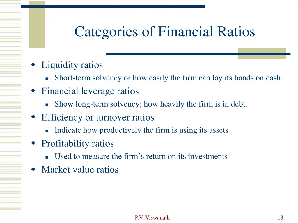 categories of financial ratios