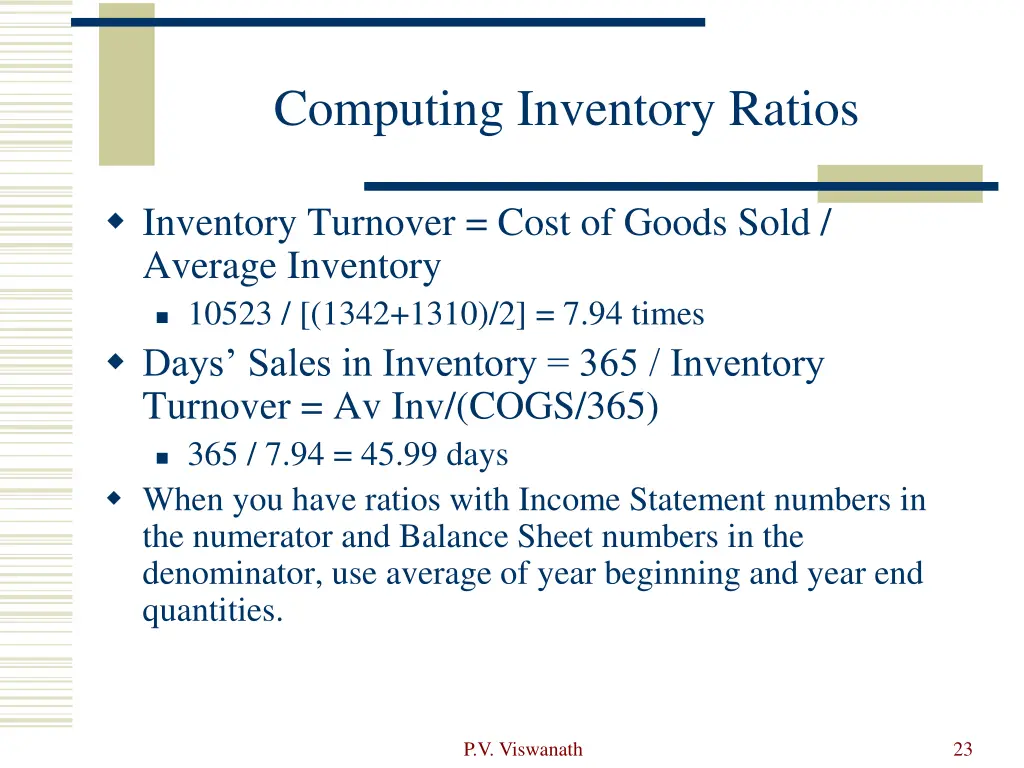 computing inventory ratios