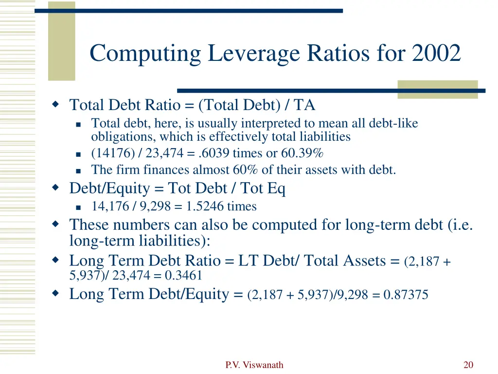 computing leverage ratios for 2002
