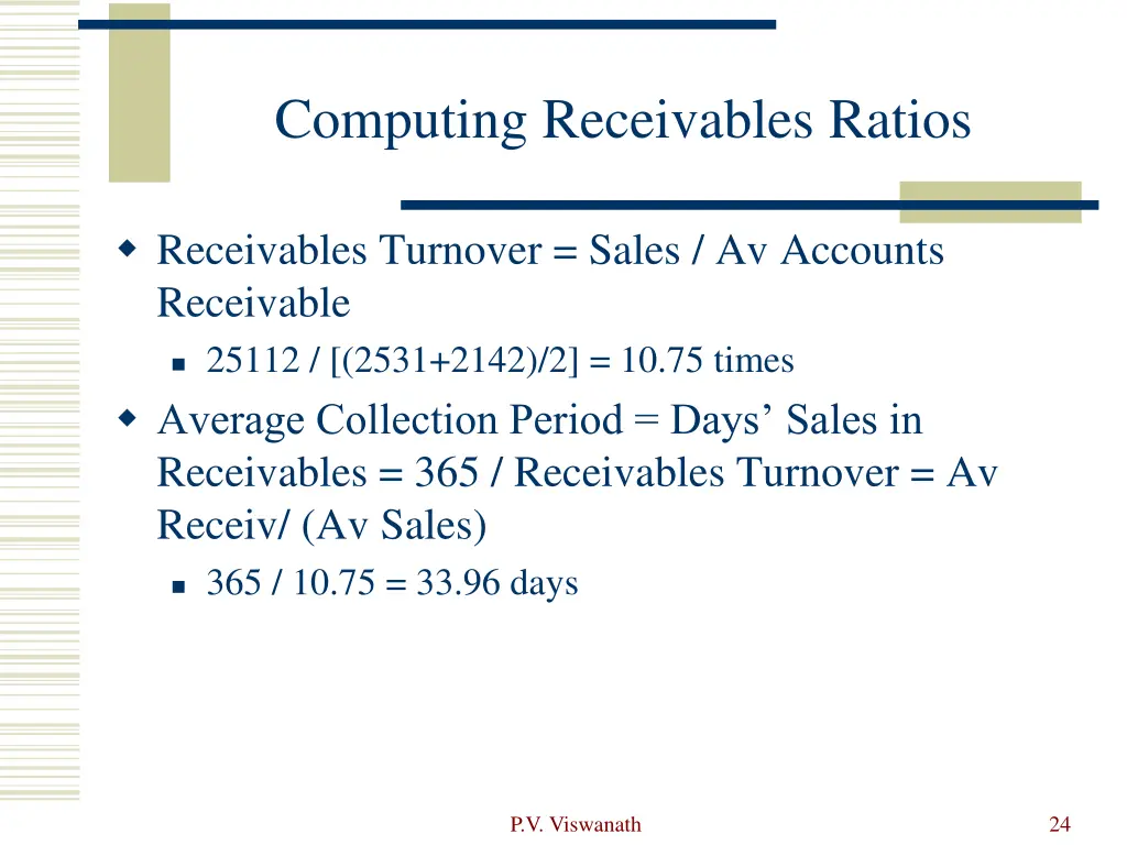 computing receivables ratios