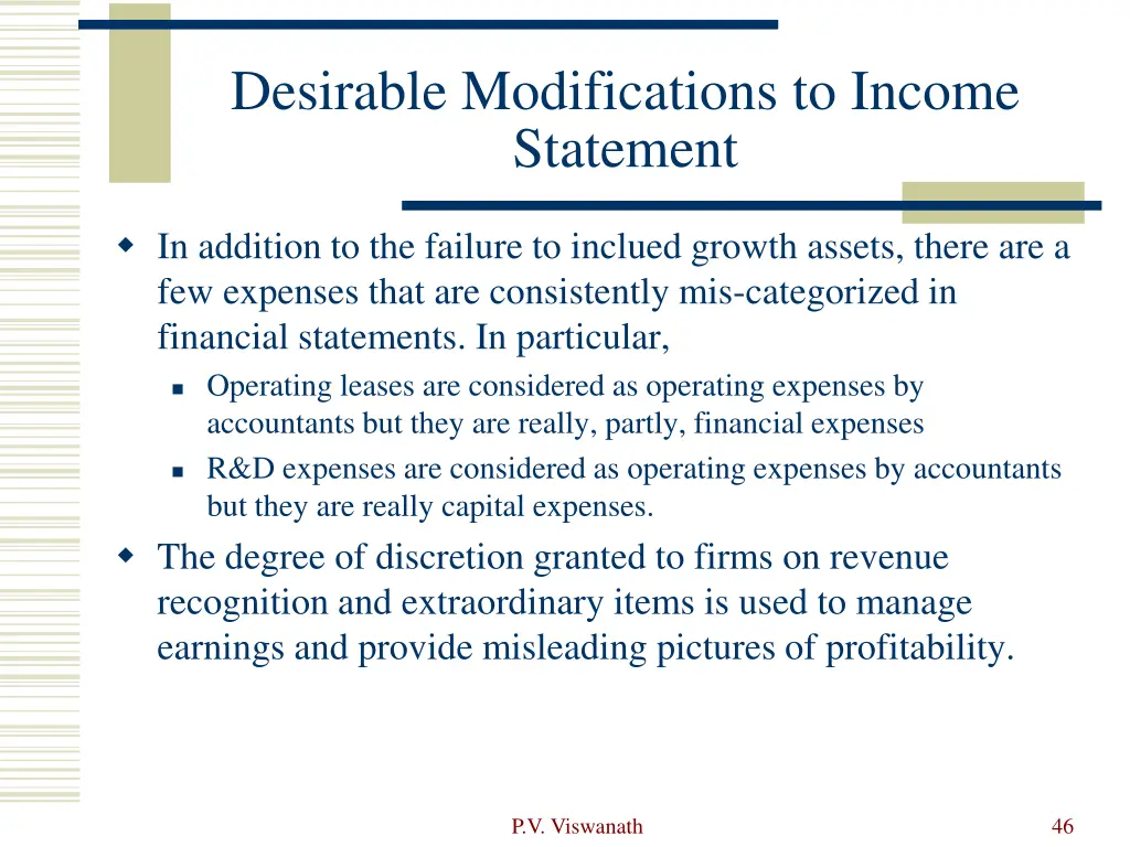 desirable modifications to income statement