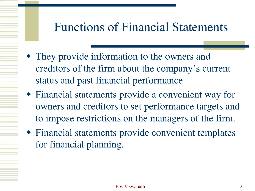 functions of financial statements