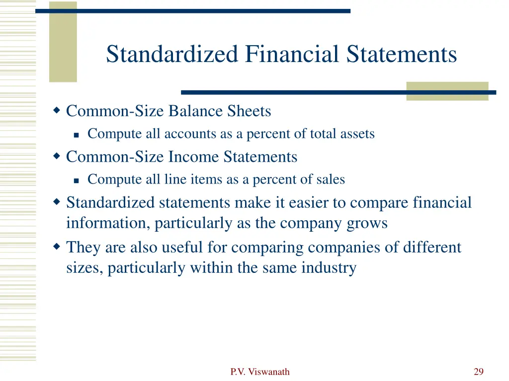 standardized financial statements