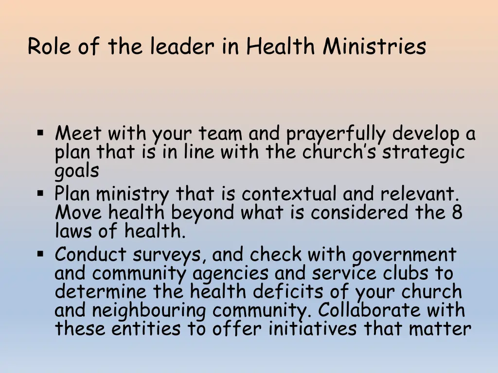 role of the leader in health ministries