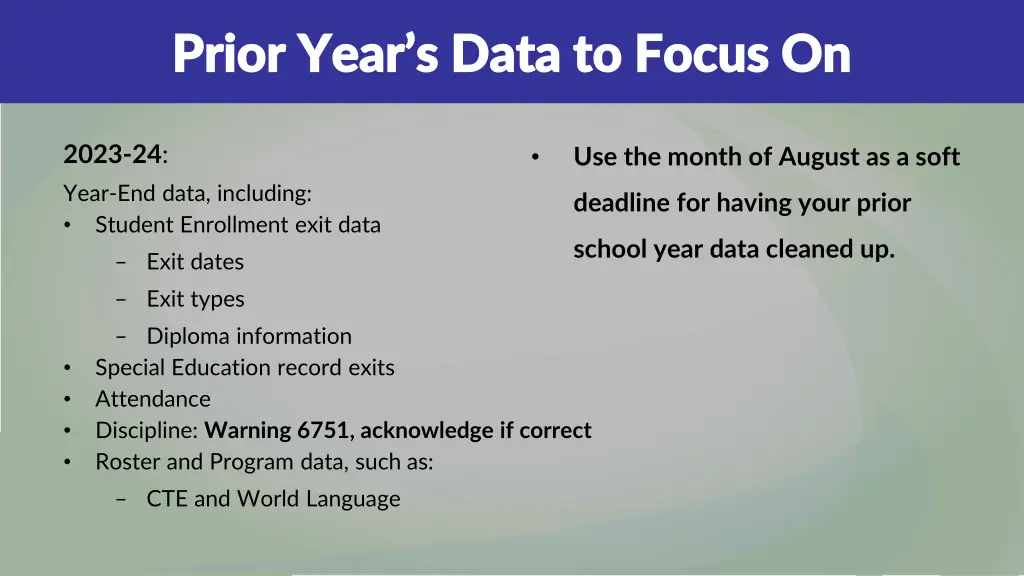 prior year s data to focus on prior year s data