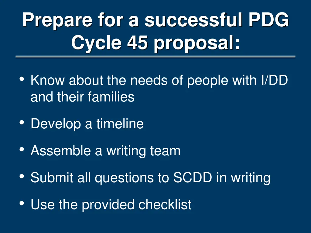 prepare for a successful pdg cycle 45 proposal