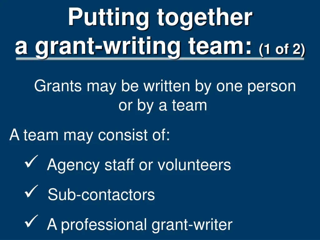putting together a grant writing team 1 of 2