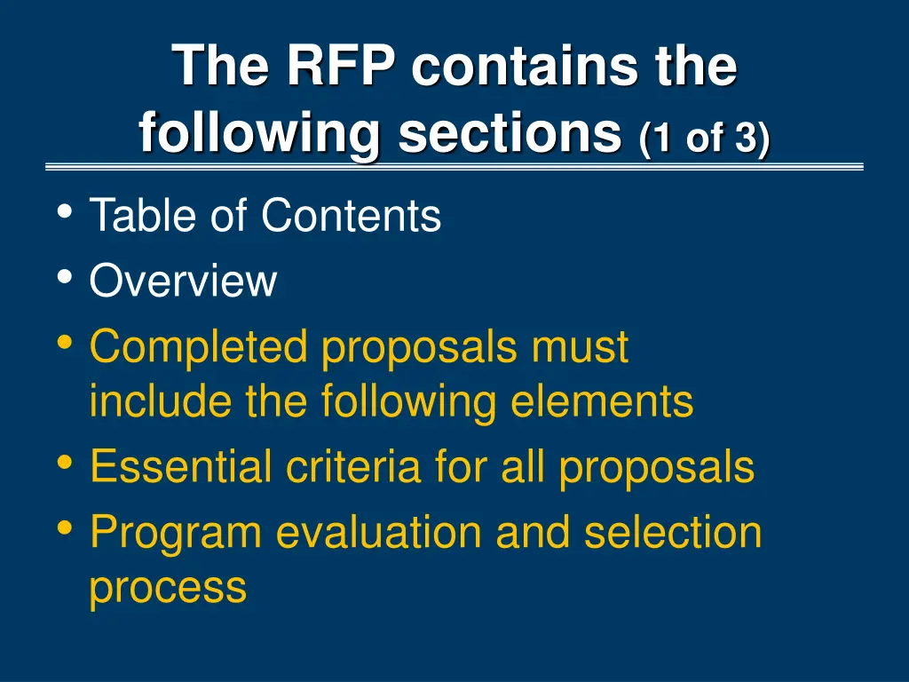 the rfp contains the following sections 1 of 3