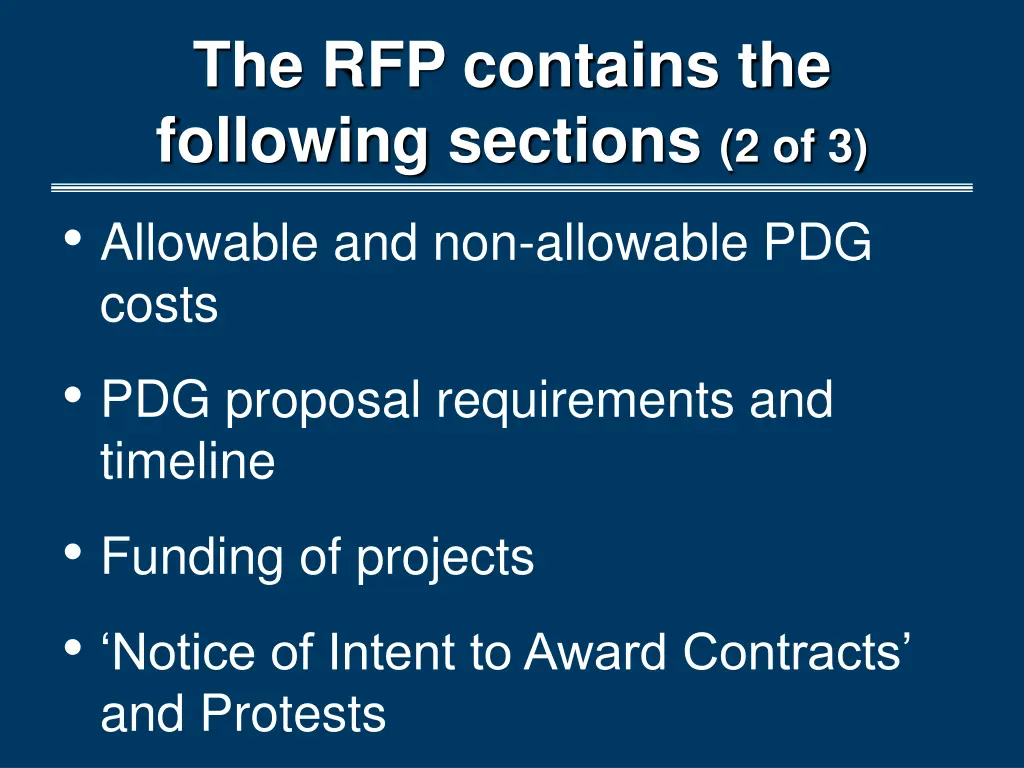 the rfp contains the following sections 2 of 3