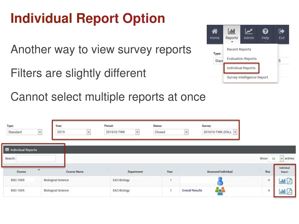 individual report option