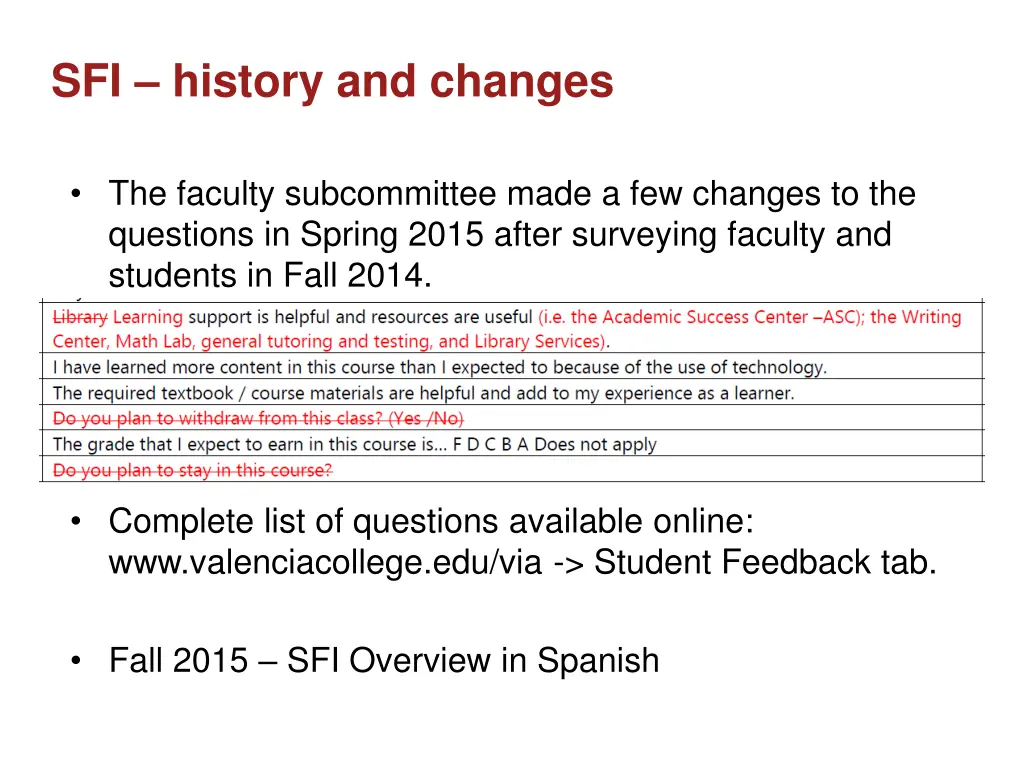 sfi history and changes