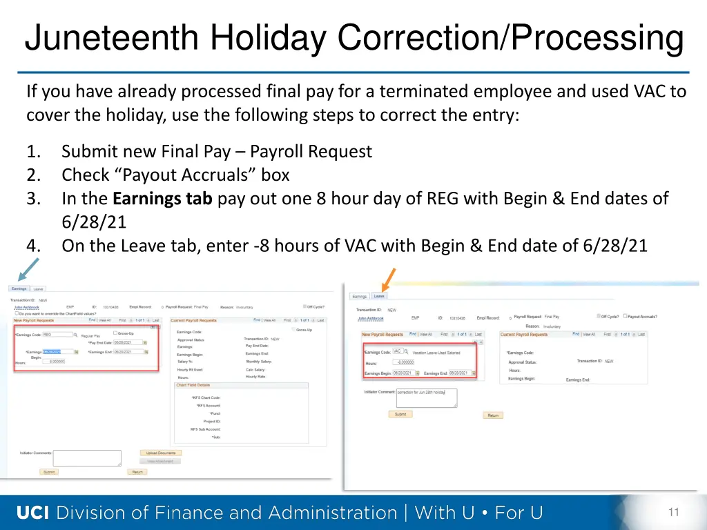 juneteenth holiday correction processing