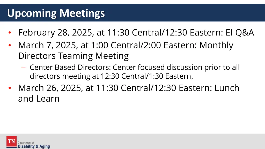 upcoming meetings