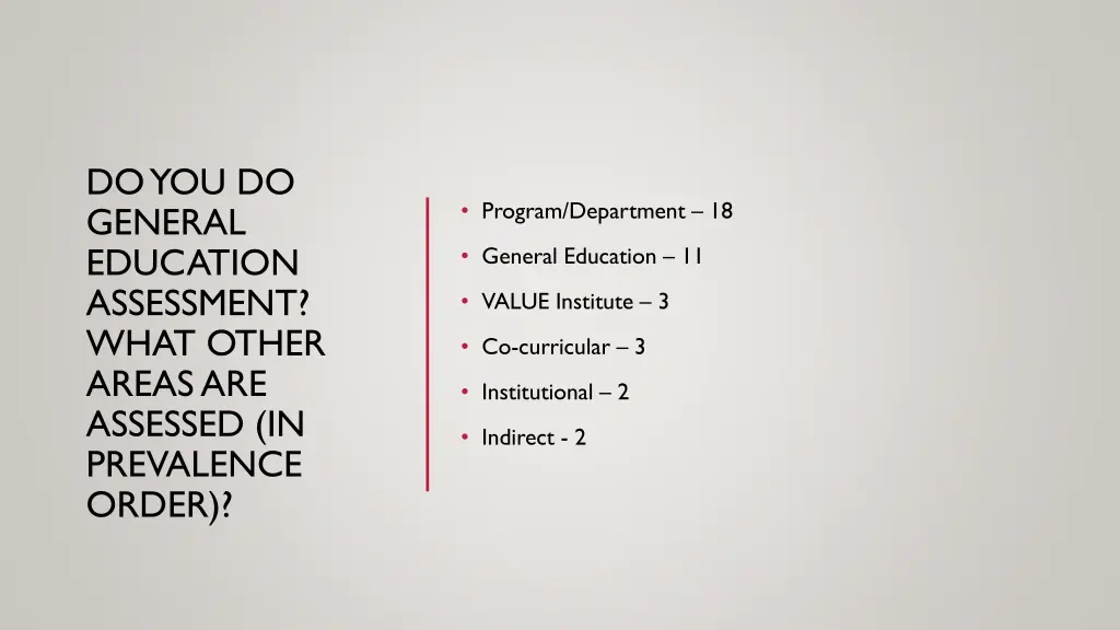 do you do general education assessment what other