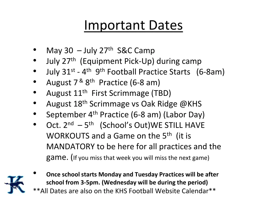 important dates