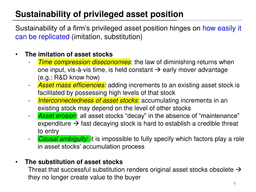 sustainability of privileged asset position