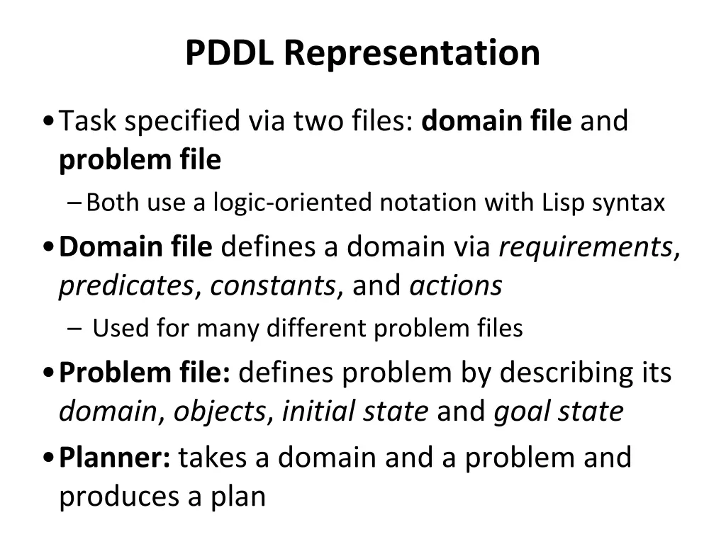 pddl representation
